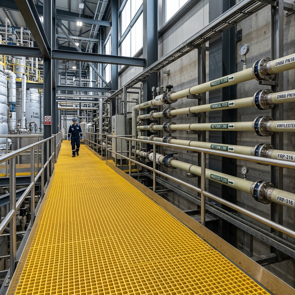 FIBROTOPS FRP Molded Grating Walkway Installation